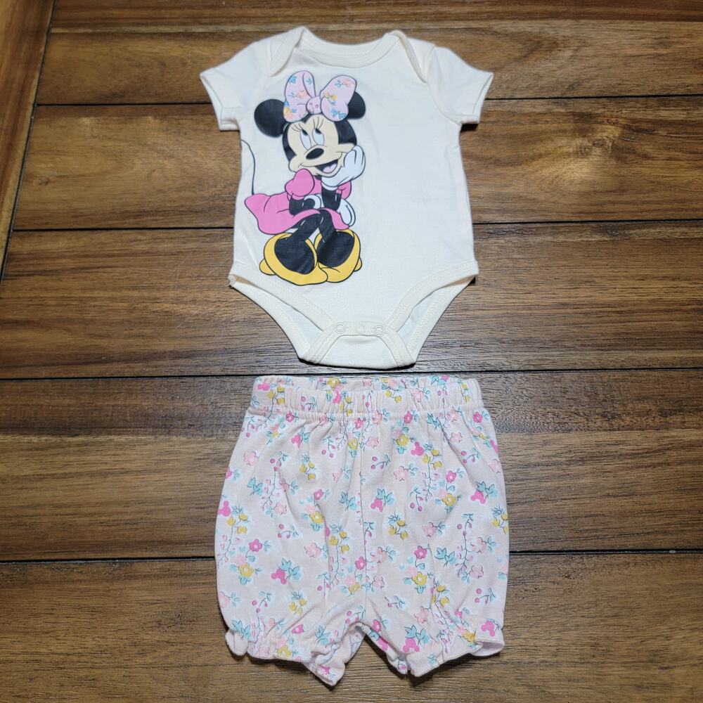 2 Pc. Disney Baby Minnie Mouse Body Suit & Matching Bloomer Shorts - Size 6/9M